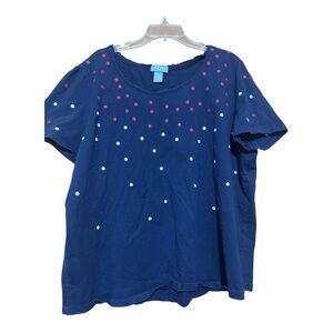 Liz & Me Dark Blue Blouse with Bright Pink Dots
